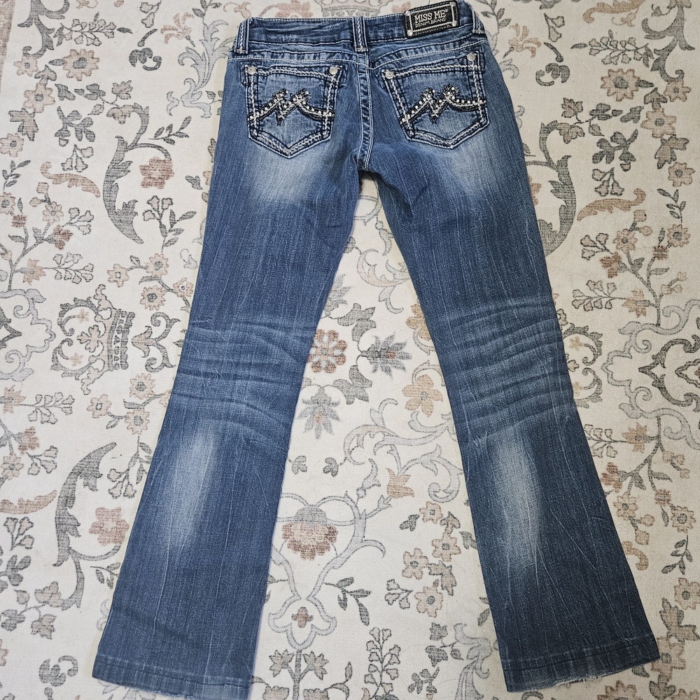 Miss Me Boot Cut Jeans with Embellished Pockets - Blue